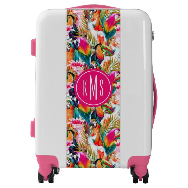 Parrots & Palm Leaves | Monogram Luggage (Front)