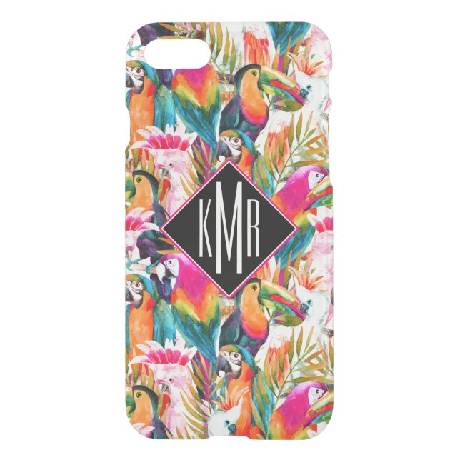 Parrots & Palm Leaves | Monogram Uncommon iPhone Case (Back)