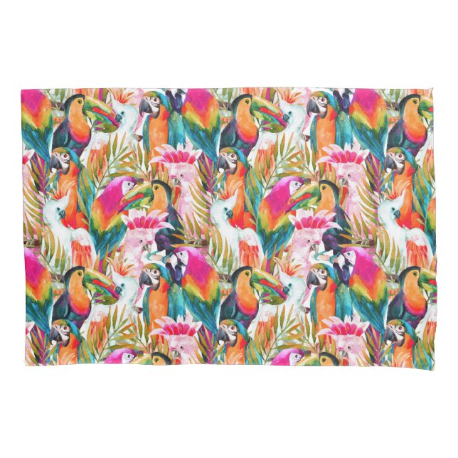 Parrots & Palm Leaves Pillow Case (Front-Left)