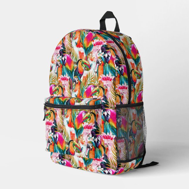 Parrots & Palm Leaves Printed Backpack (Back Corner Right)