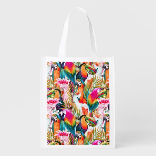 Parrots  Palm Leaves Reusable Grocery Bag