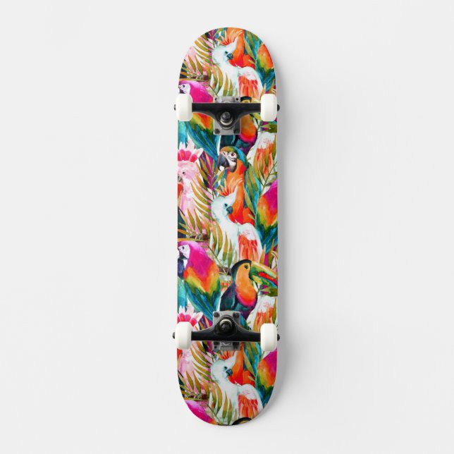 Parrots & Palm Leaves Skateboard Deck (Front)