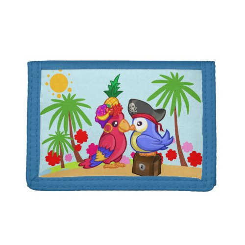 Parrots Pirates Treasure Love Cartoon Trifold Wallet