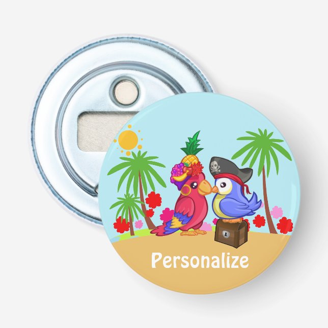 Parrots Treasure Love Cartoon Personalised Bottle Opener (Front)