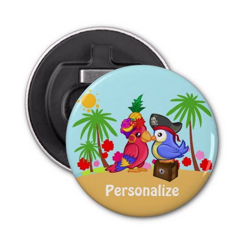 Parrots Treasure Love Cartoon Personalised Bottle Opener