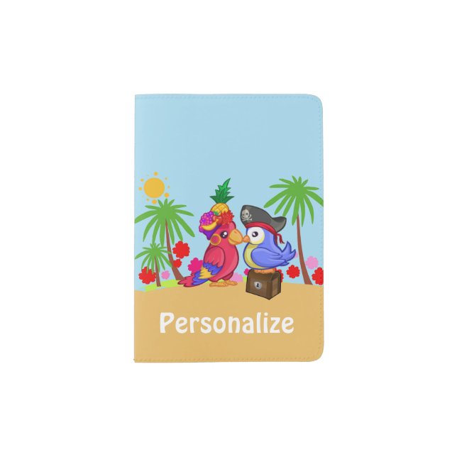 Parrots Treasure Love Cartoon Personalised Passport Holder (Front)