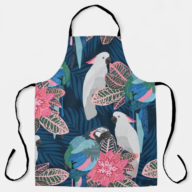Parrots Tropical: Vintage Seamless Pattern Apron (Front)