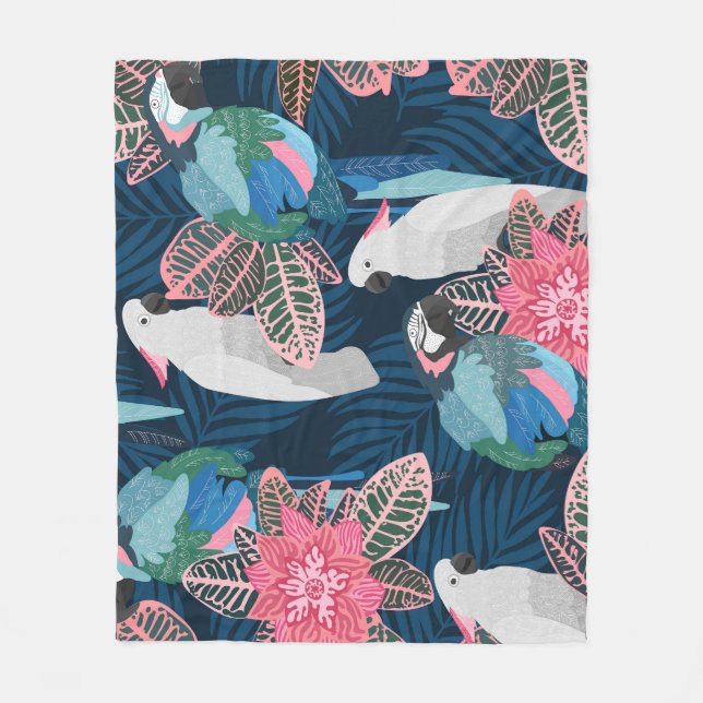 Parrots Tropical: Vintage Seamless Pattern Fleece Blanket (Front)
