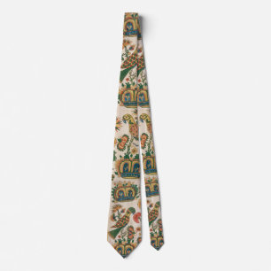 Parrots Vintage Art Design Jewel Tones Neck Tie