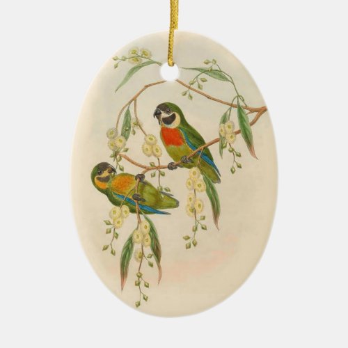 Parrots Vintage Bird Illustration Bohemian Ceramic Ornament