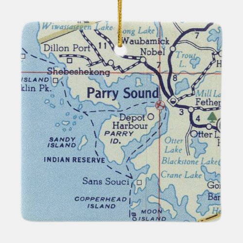 Parry Sound ON Vintage Map Ceramic Ornament