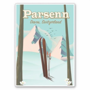 Parsenn Switzerland ski travel poster. Sticker