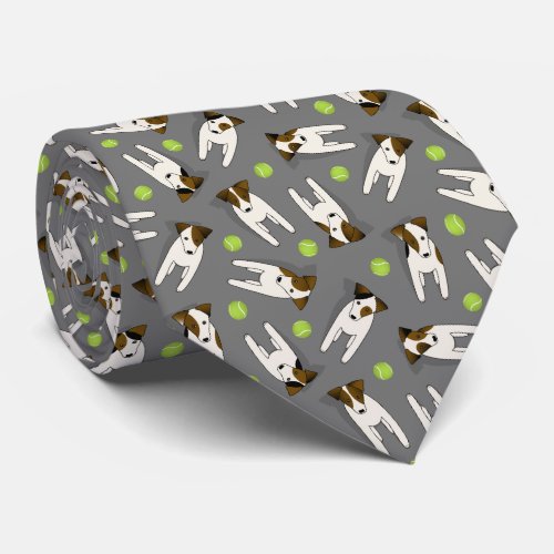 Parson Jack Russell dogs w tennis balls gray Neck Tie