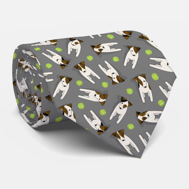 Parson Jack Russell dogs w tennis balls gray Neck Tie (Rolled)