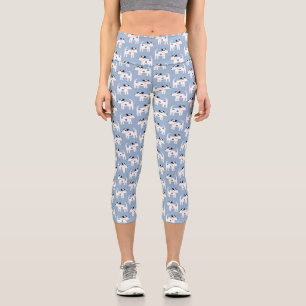 Parson Jack Russell Terrier Dog Pattern Blue Capri Leggings