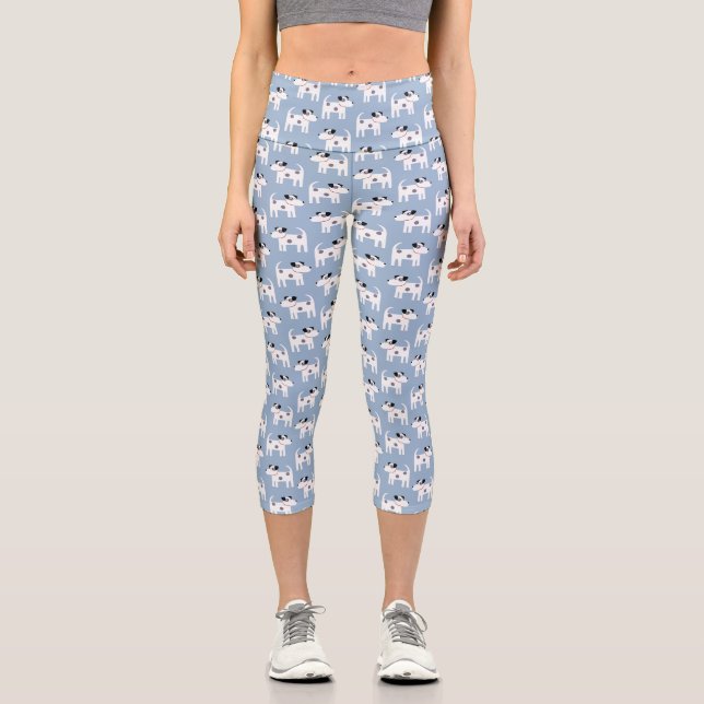 Parson Jack Russell Terrier Dog Pattern Blue Capri Leggings (Front)