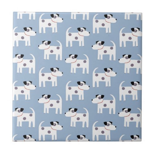 Parson Jack Russell Terrier Dog Pattern Blue Ceramic Tile