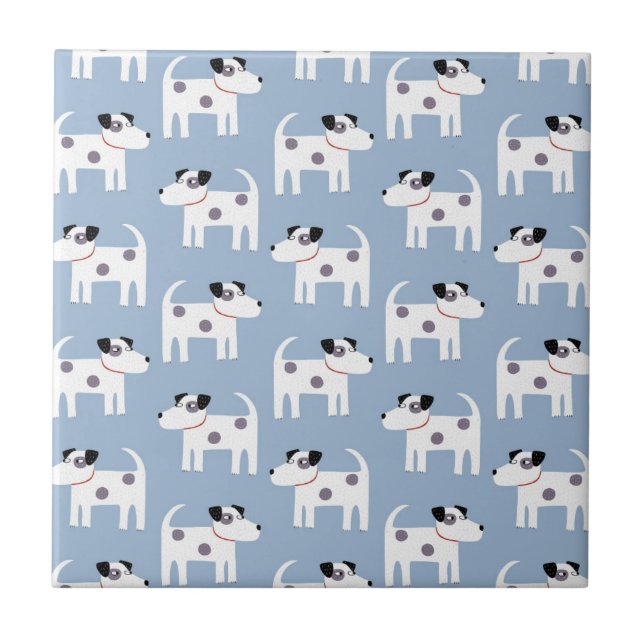 Parson Jack Russell Terrier Dog Pattern Blue Ceramic Tile (Front)
