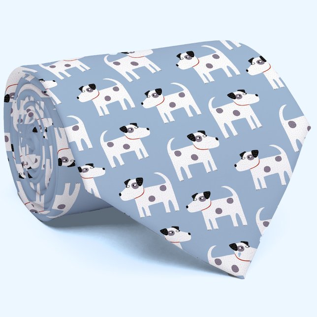 Parson Jack Russell Terrier Dog Pattern Blue Neck Tie (Jack Russell Parson Terrier dog pattern tie for animal lovers)