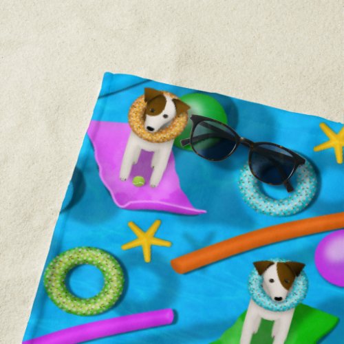 Parson Jack Russell Terrier dog pool party pattern Beach Towel