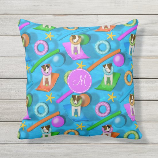 Parson Jack Russell Terrier dog pool party pattern Outdoor Pillow