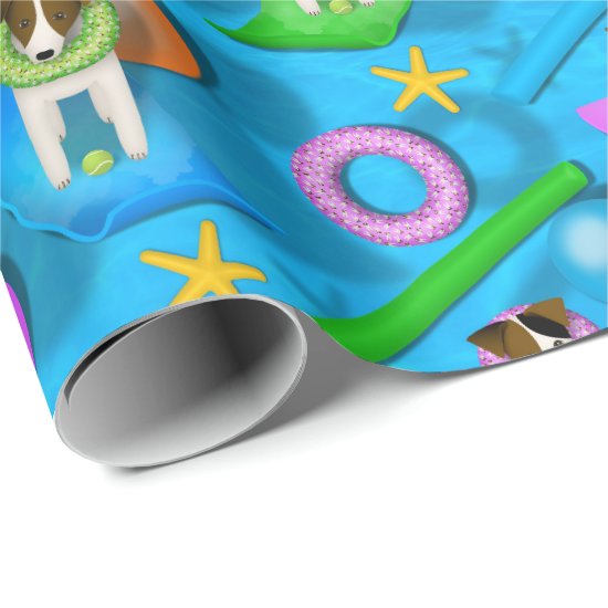Parson Jack Russell Terrier dog pool party pattern Wrapping Paper