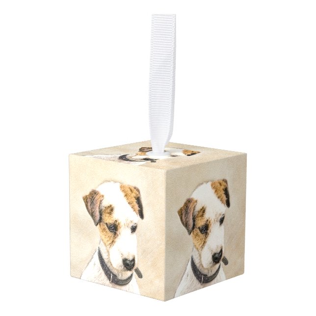 Parson Jack Russell Terrier Painting - Dog Art Cube Ornament (Front Angled)