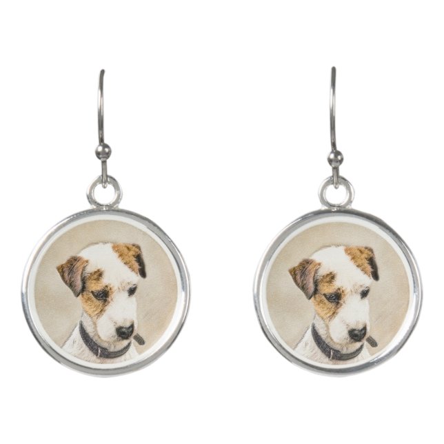 Parson Jack Russell Terrier Painting - Dog Art Earrings (Front)