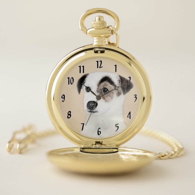 Parson Jack Russell Terrier Painting - Dog Art Pocket Watch (Inside)