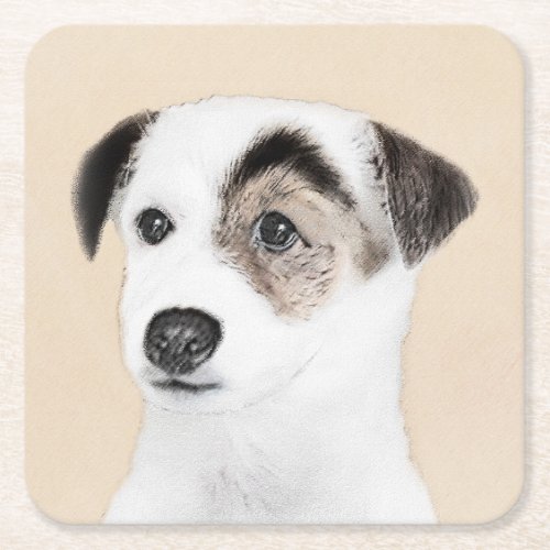 Parson Jack Russell Terrier Painting _ Dog Art Square Paper Coaster