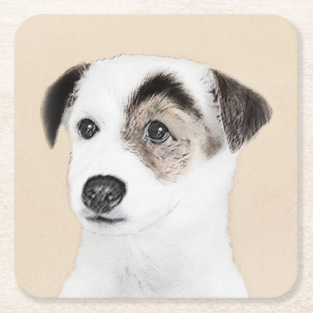 Parson Jack Russell Terrier Painting - Dog Art Square Paper Coaster (Front)
