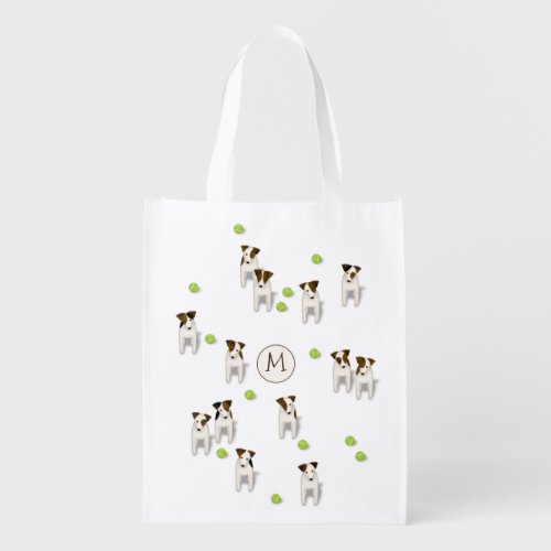 Parson  Jack Russell Terriers dogs w tennis balls Grocery Bag