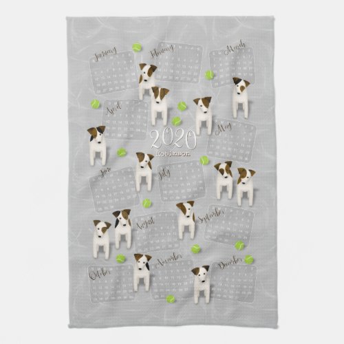 Parson Jack Russell Terriers gray 2020 calendar Kitchen Towel