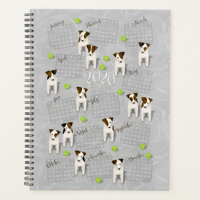 Parson Jack Russell Terriers gray 2020 calendar Planner (Front)