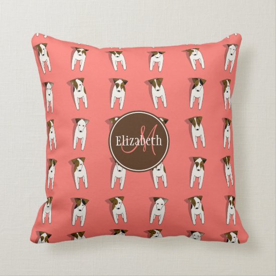 Parson / Jack Russell Terriers monogrammed coral Throw Pillow