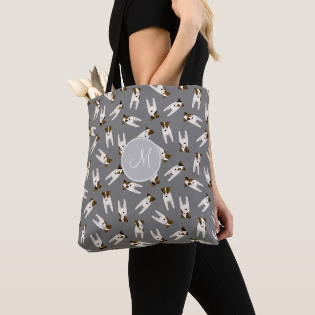 Parson Jack Russell Terriers pattern dark gray Tote Bag (Close Up)