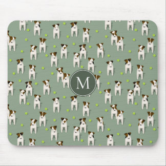 Parson Jack Russells dogs tennis balls sage green Mouse Pad
