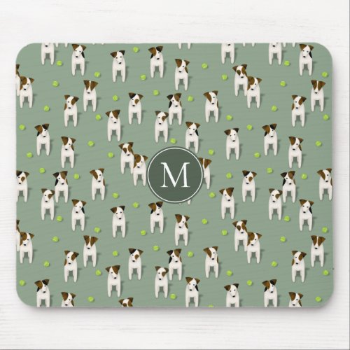 Parson Jack Russells dogs tennis balls sage green Mouse Pad