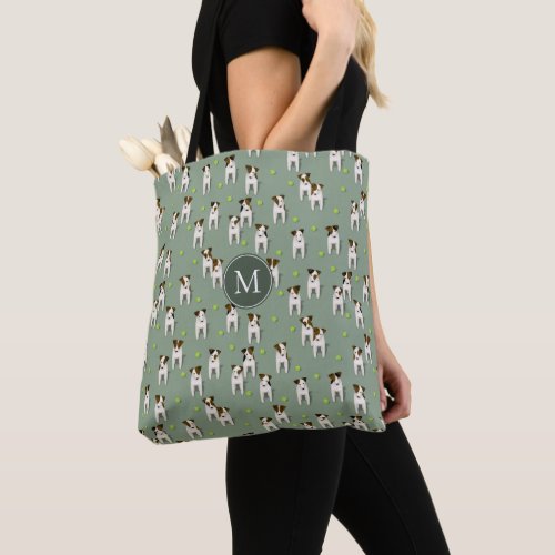 Parson Jack Russells dogs tennis balls sage green Tote Bag