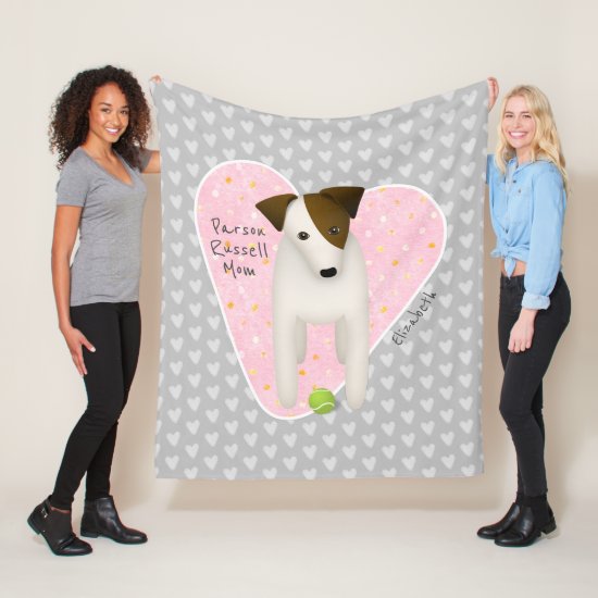Parson Russell dogmom large pink heart on gray Fleece Blanket