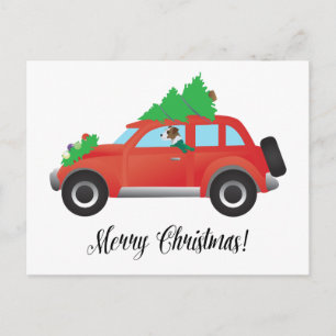 Parson Russell Terrier Driving Christmas Car Holiday Postcard