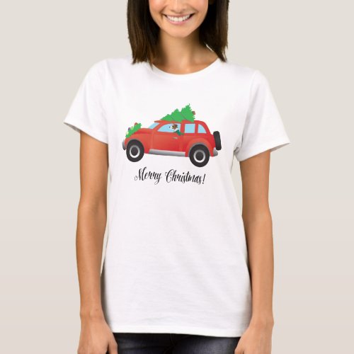 Parson Russell Terrier Driving Christmas Car T_Shirt