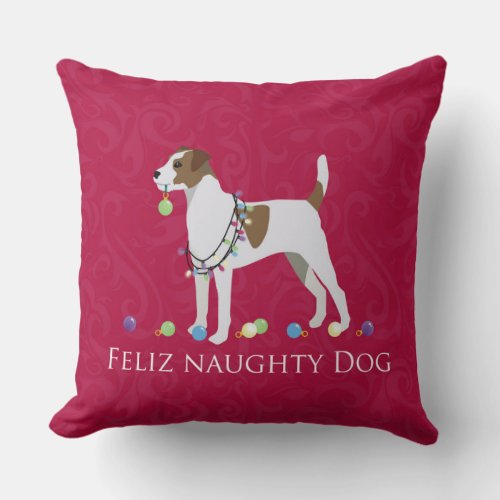 Parson Russell Terrier Feliz Naughty Dog Christmas Throw Pillow