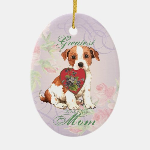 Parson Russell Terrier Heart Mom Ceramic Ornament
