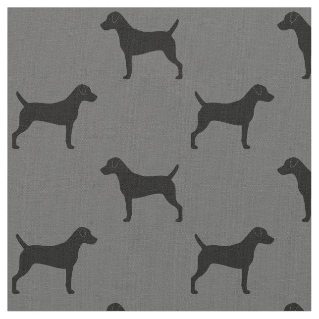 Parson Russell Terrier Silhouettes Grey and Black Fabric (Close Up)