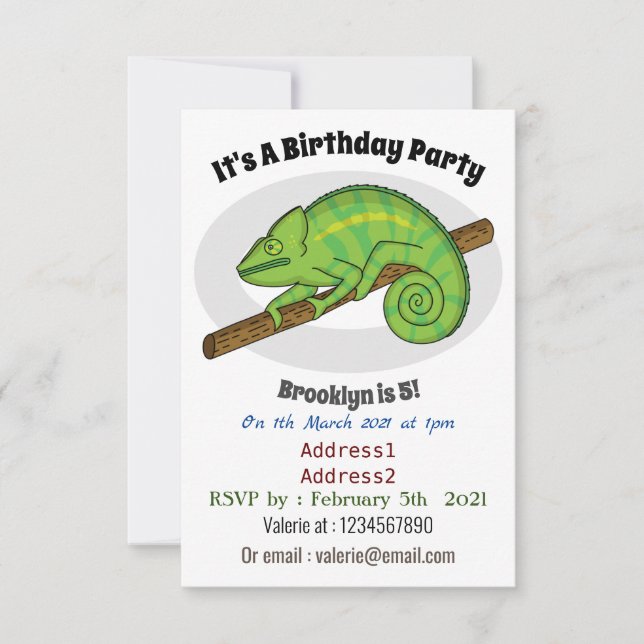 Parson's chameleon illustration invitation (Front)