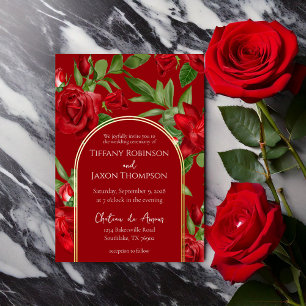 Part II Lovely Double Red and Arch Wedding Real Foil Invitation