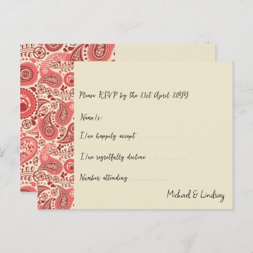 Part of Love Letters Paisley Rose Collection RSVP Postcard
