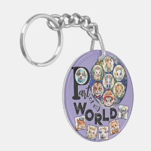 Part of My World Earth Animals Family Purple Text Keychain