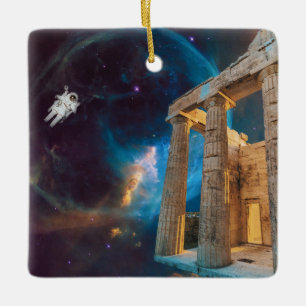 Parthenon Acropolis Greece Meets Space Ceramic Ornament